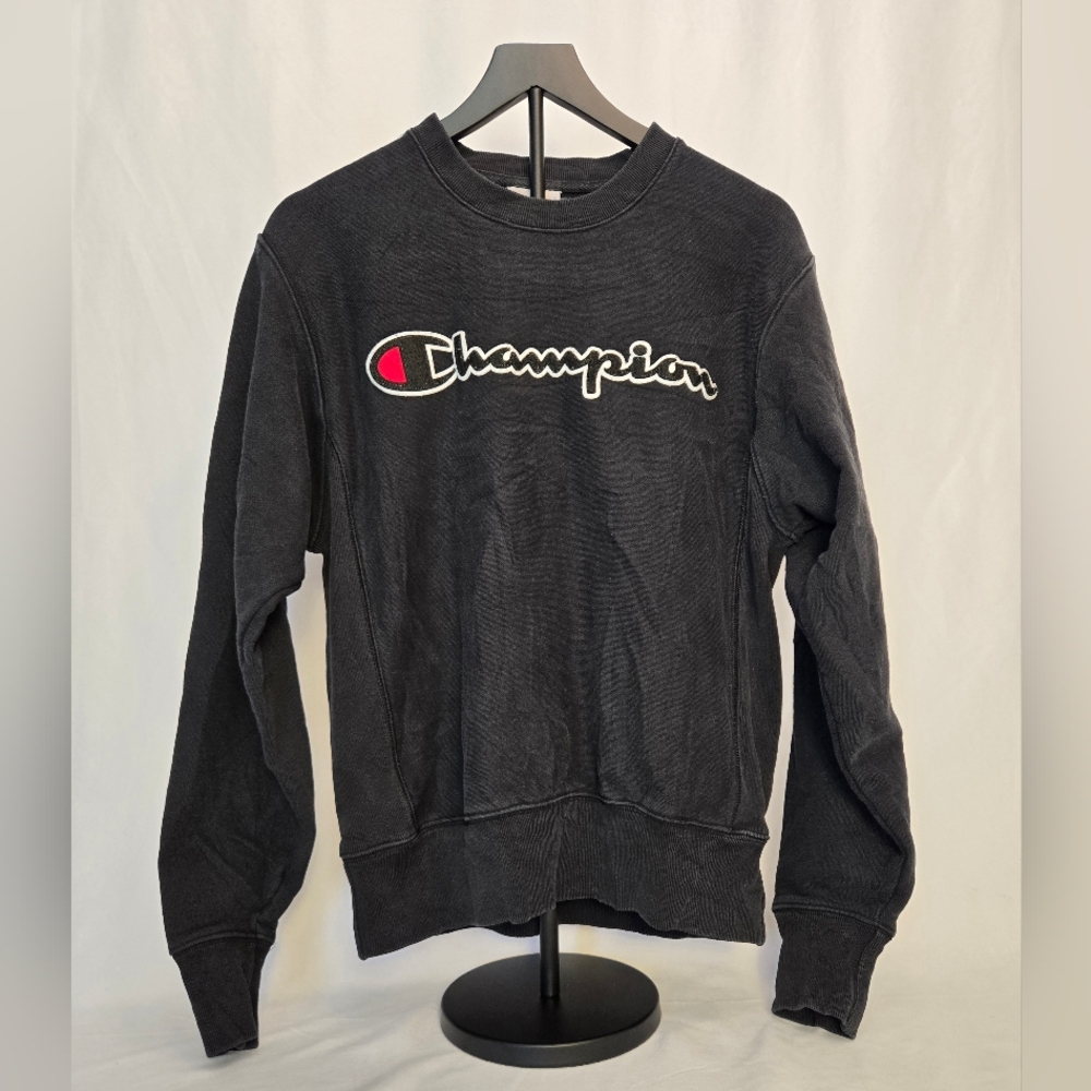 Vintage Champion Reverse Weave Crewneck Sweatshirt Spell Out Logo Black‎ Mens Sm